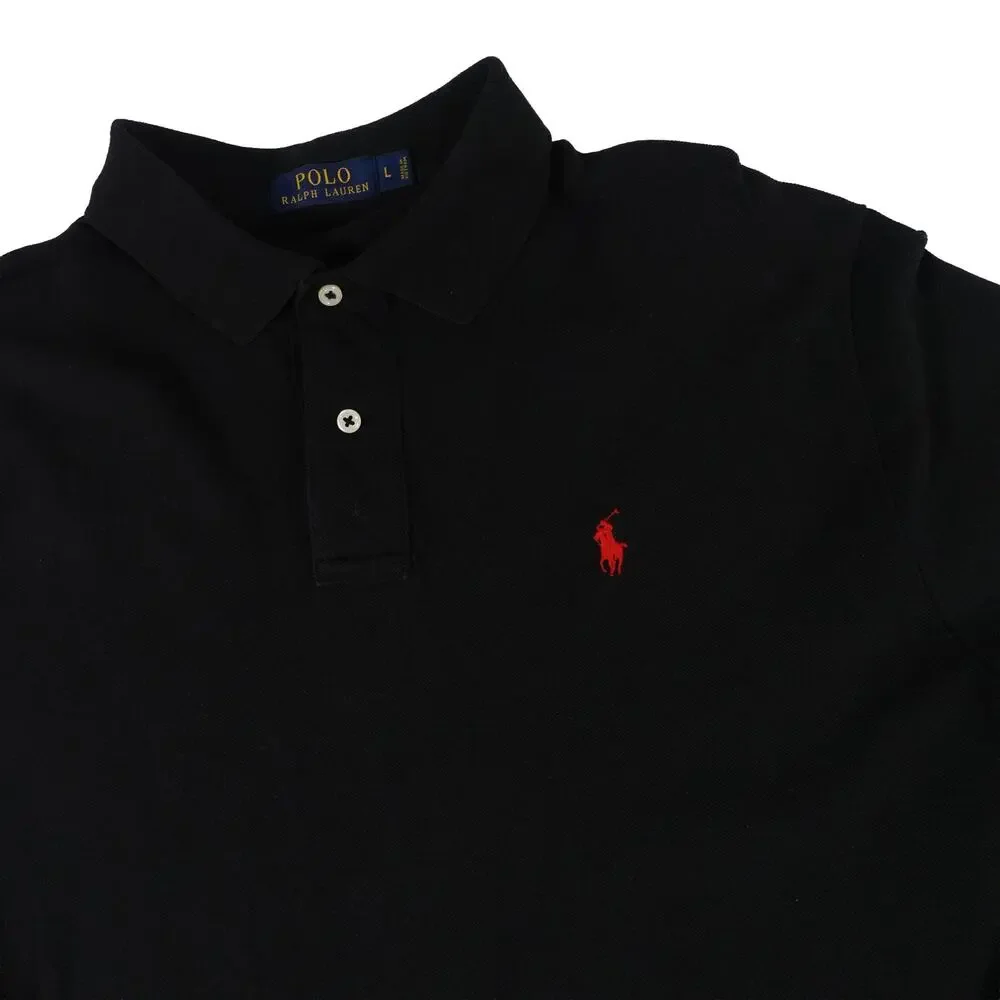 Ralph Lauren Cotton Long Sleeve Black Red Pony Golf Polo Shirt Men's Large